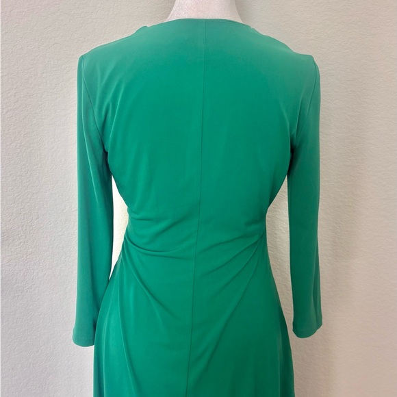 Calvin Klein Emerald Green Faux-Wrap Dress with Gold Accent - Picture 6 of 10